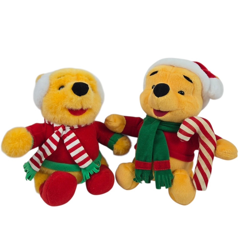 Lot of 2 Vintage Mattel Christmas Winnie The Pooh 8" Plush Toys 1997 & 1998 READ